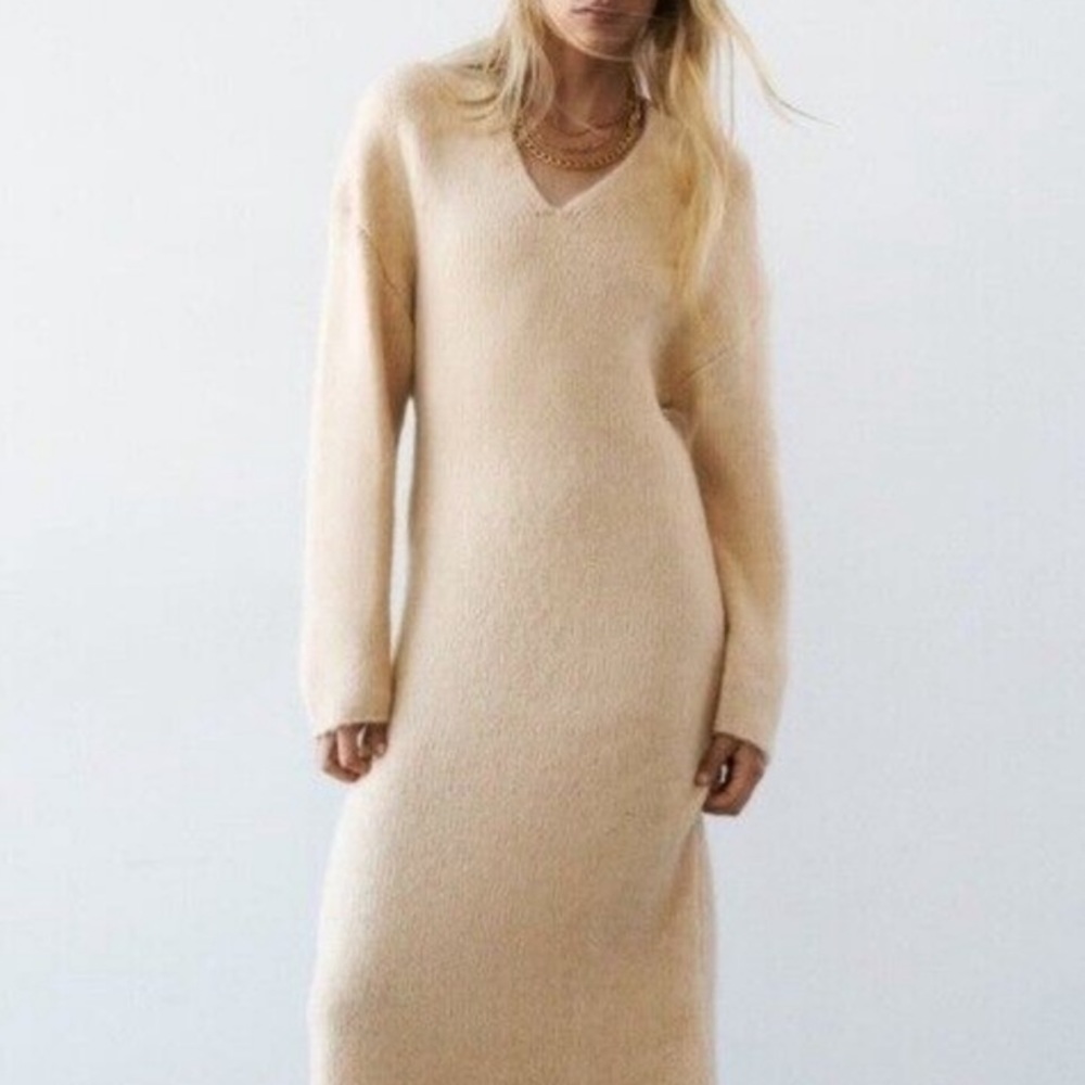 Zara Knit Sweater Dress Sand S NWOT - Picture 2 of 3